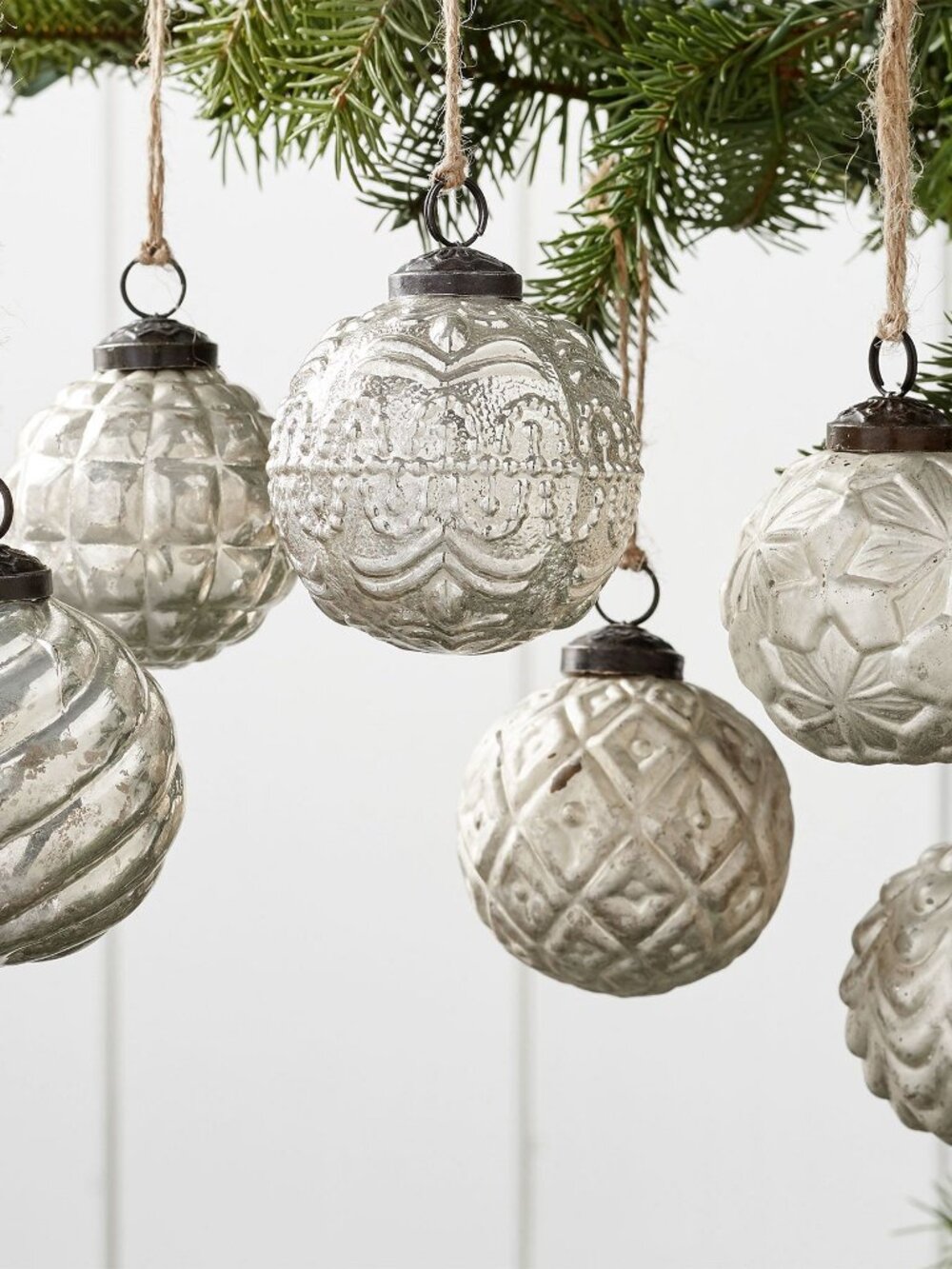 Mercury Glass Adorned Ornament Set Silver